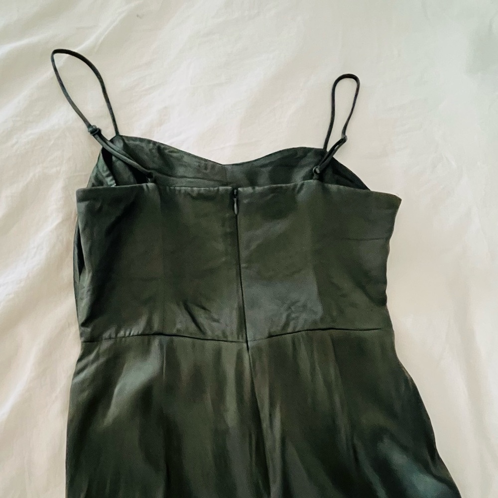 Zara Olive Green Asymmetrical Satin Slip Dress - Picture 9 of 12